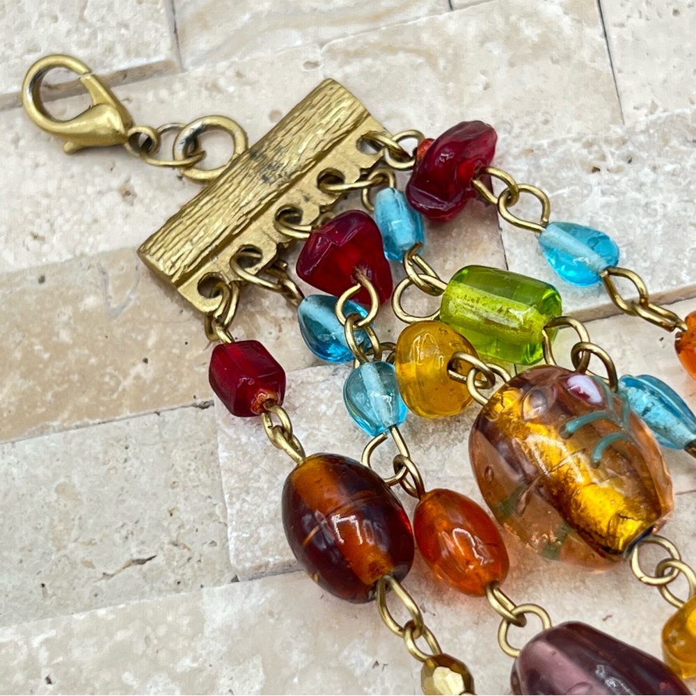 Colorful 5 Strand Art Glass Vintage Estate Bracelet - Picture 7 of 8
